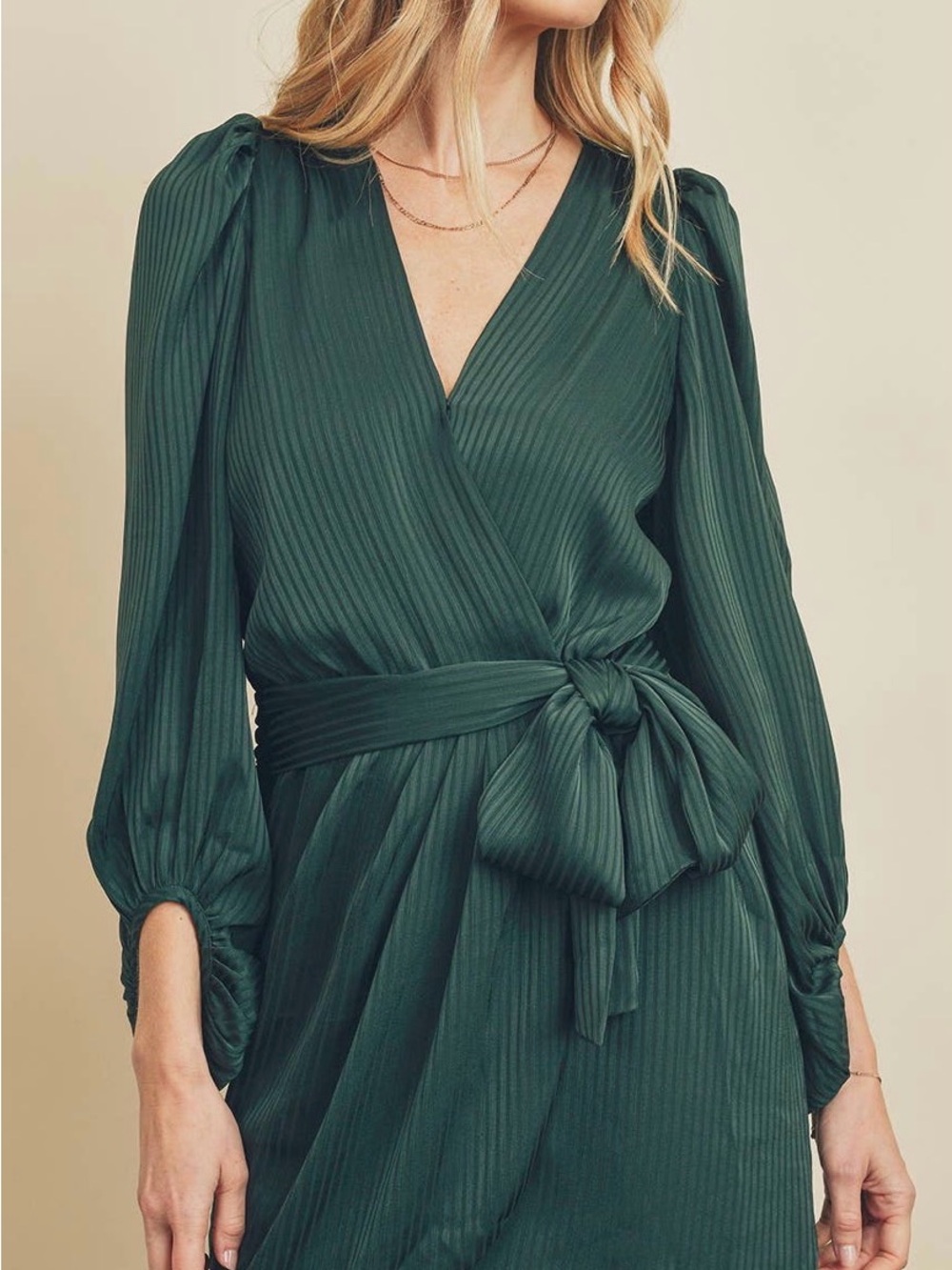 Dress Forum Dark Green Pleated Wrap Midi Dress with Tie Waist